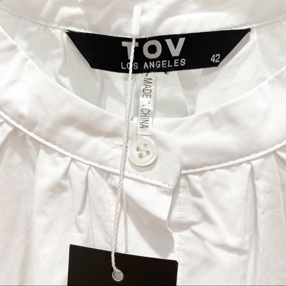 TOV Kimono Sleeve Tiered Ruffle Poplin Mini Shirt Dress in White Size 42 L NWT - Picture 6 of 9